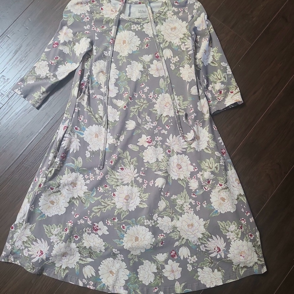 Latched Mama Gray Floral Dress with White and Pink